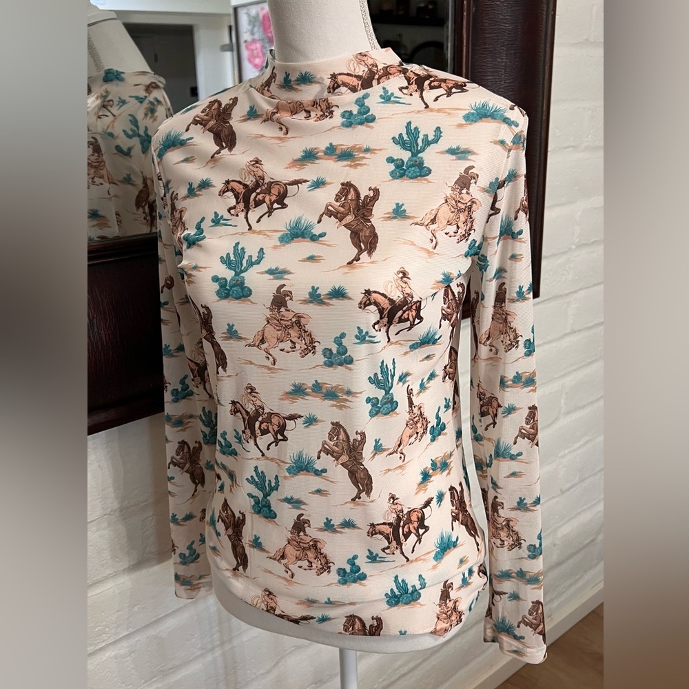 Western Print Long Sleeve Top